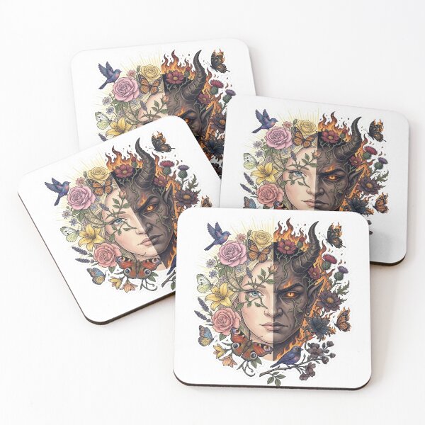 Item preview, Dual Face Nature Demon Sticker | Light vs Dark Fantasy Art | Floral Gothic Design designed and sold by  Artify Lab.