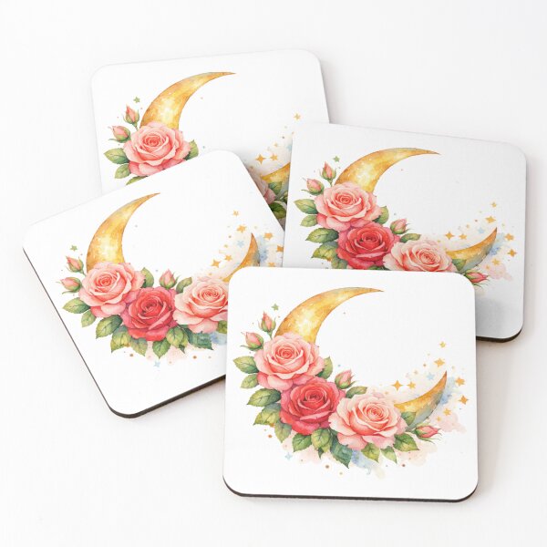 Item preview, Celestial Rose Crescent Moon Watercolor Art designed and sold by TessaraDesigns.
