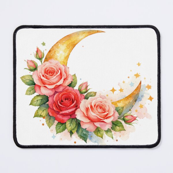 Item preview, Celestial Rose Crescent Moon Watercolor Art designed and sold by TessaraDesigns.