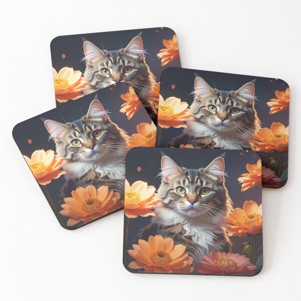 Item preview, Majestic Maine Coon Cat with Orange Flowers designed and sold by BetweenForms.
