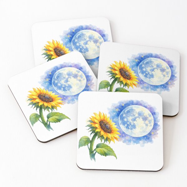 Item preview, Sunflower and Full Moon Watercolor Art designed and sold by TessaraDesigns.