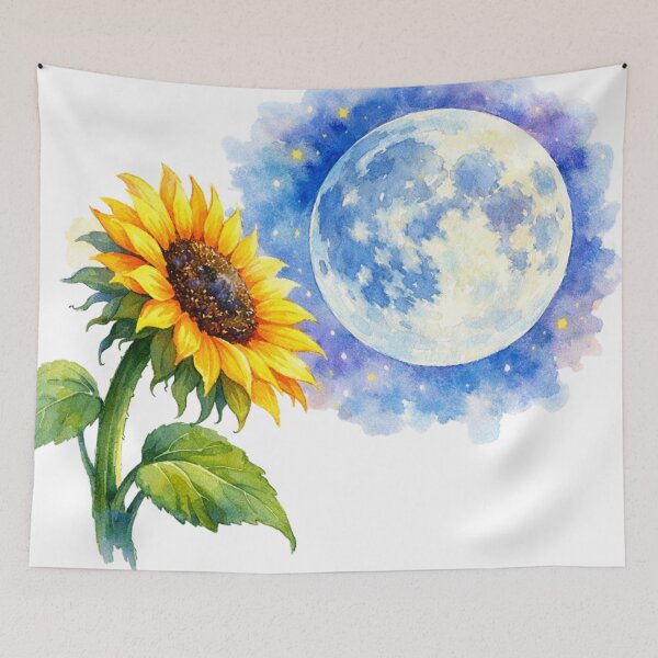 Item preview, Sunflower and Full Moon Watercolor Art designed and sold by TessaraDesigns.