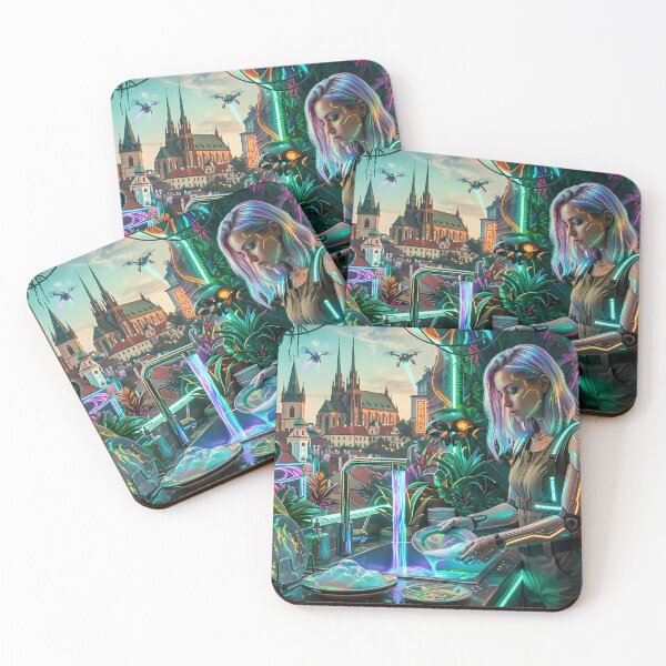 Item preview, Cyberpunk Woman Doing Dishes in the Future Art designed and sold by BrnoArtCZAI.