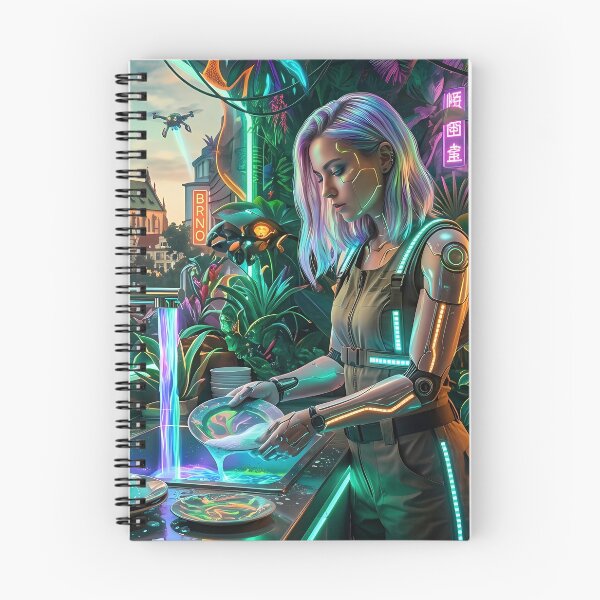Item preview, Cyberpunk Woman Doing Dishes in the Future Art designed and sold by BrnoArtCZAI.