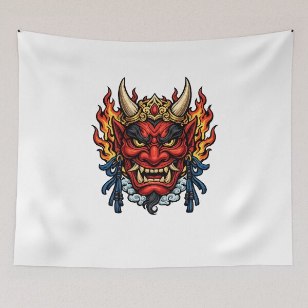 Item preview, Japanese Oni Demon Mask Samurai Folklore Yokai Mythology Hannya Style Japanese  designed and sold by The Junto Shop.