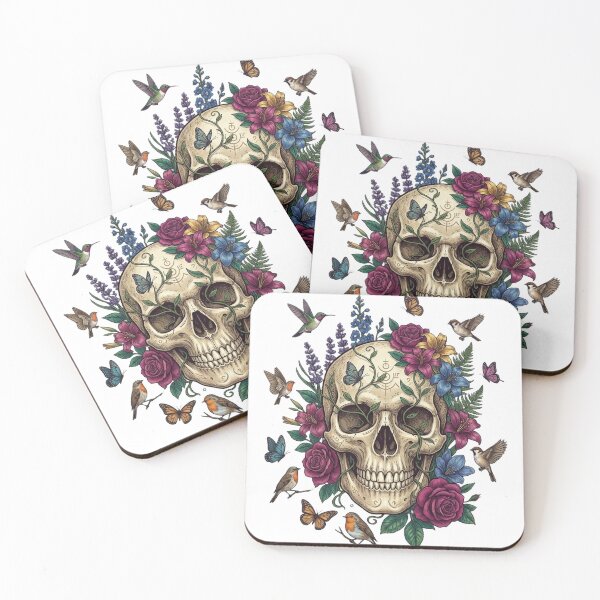 Item preview, Floral Skull with Butterflies and Birds Sticker designed and sold by  Artify Lab.