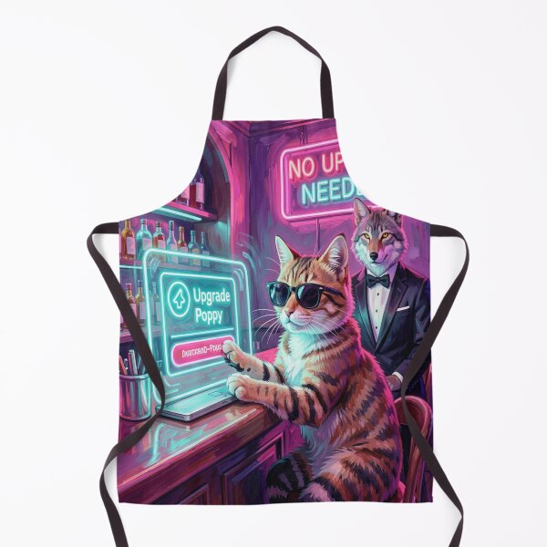 Item preview, Neon bar scene with a cat clicking away an upgrade – surreal humor in the FotoworldEdel style designed and sold by FotoworldEdel.