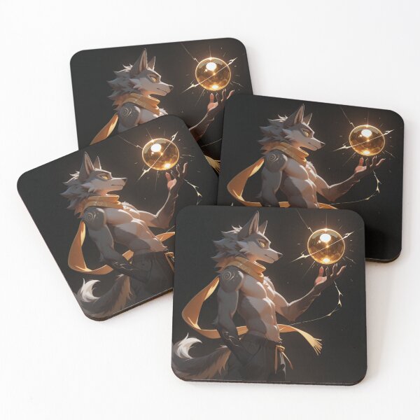 Item preview, Anthro Wolf Golden Energy Orb | Furry Art Radiant Glow Dark Art designed and sold by LexYote.