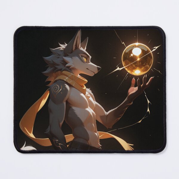 Item preview, Anthro Wolf Golden Energy Orb | Furry Art Radiant Glow Dark Art designed and sold by LexYote.