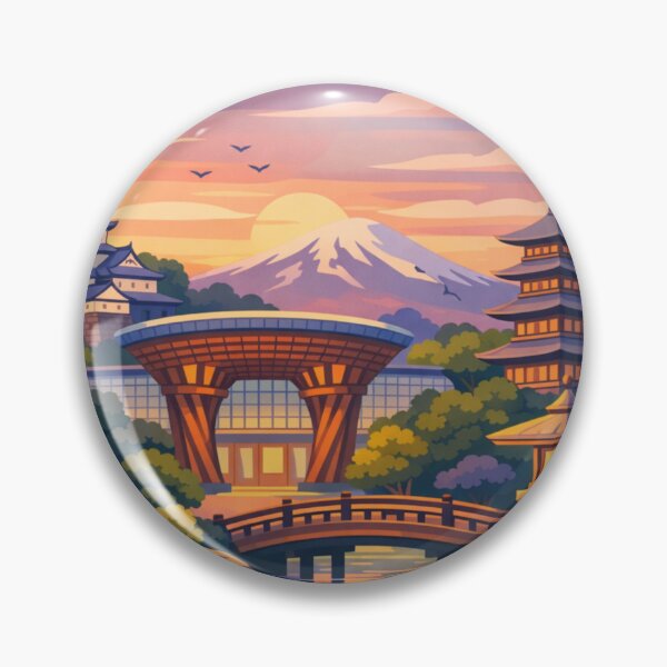 Item preview, Kanazawa Japan garden bridge sunset travel poster designed and sold by MatthewHeights.