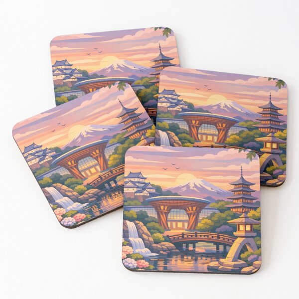 Item preview, Kanazawa Japan garden bridge sunset travel poster designed and sold by MatthewHeights.