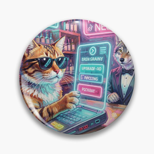 Item preview, Neon bar scene with cat and wolf in surreal FotoworldEdel style – digital art and humor designed and sold by FotoworldEdel.