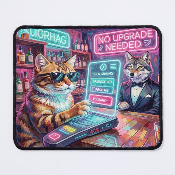 Item preview, Neon bar scene with cat and wolf in surreal FotoworldEdel style – digital art and humor designed and sold by FotoworldEdel.