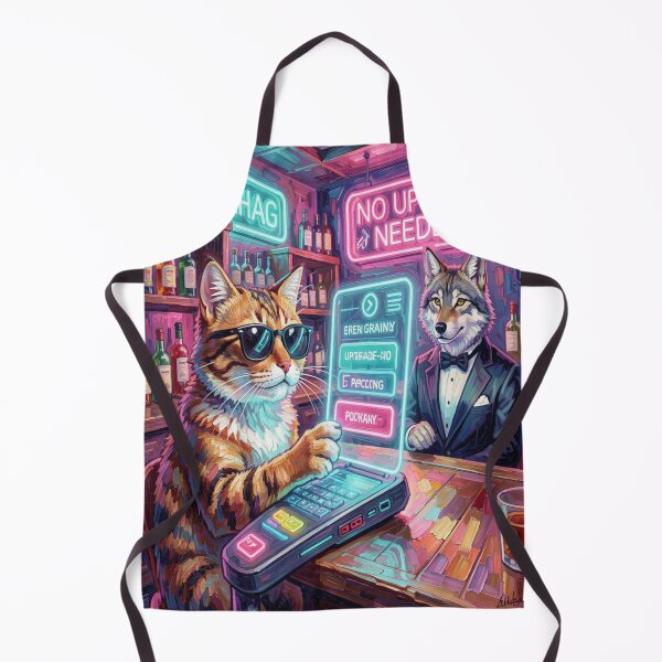 Item preview, Neon bar scene with cat and wolf in surreal FotoworldEdel style – digital art and humor designed and sold by FotoworldEdel.