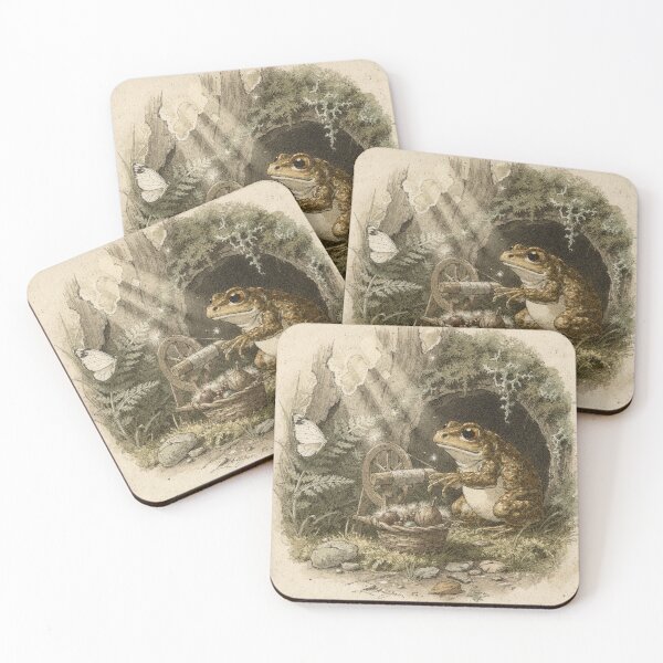 Item preview, Cozy Frog Spinning Wheel - Cottagecore Art designed and sold by PictorialWhimsy.
