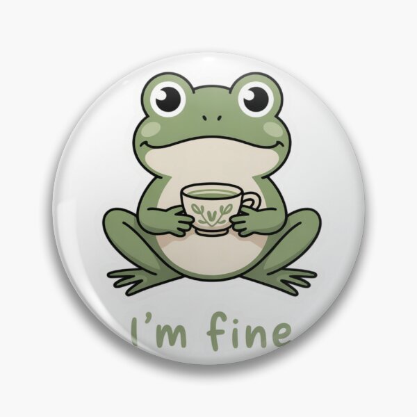 Item preview, Anxious Frog Tea Sticker — "I'm Fine" — Cottagecore Mental Health Humor Gift designed and sold by CozyPanicStudio.