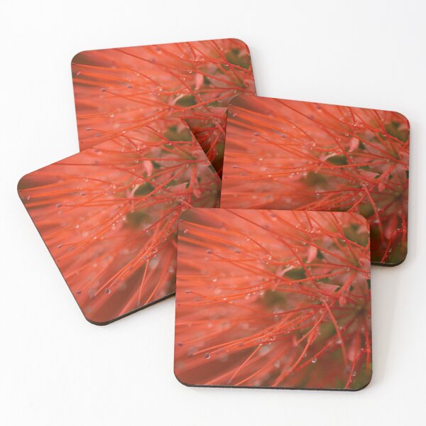 Item preview, Vibrant Red Powder Puff Flower with Water Droplets designed and sold by Anjuna Sainath.