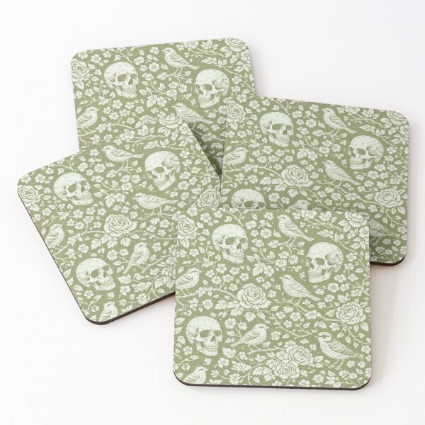 Item preview, Sage Green Floral Skull & Bird Pattern - Gothic Botanical Design designed and sold by SpookyShadesLab.