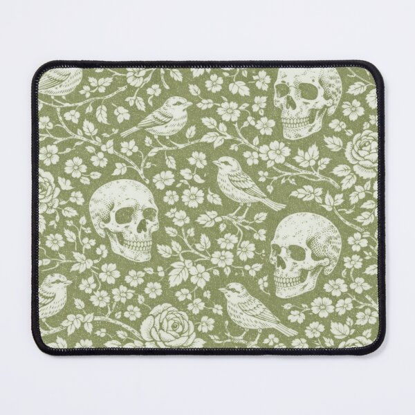 Item preview, Sage Green Floral Skull & Bird Pattern - Gothic Botanical Design designed and sold by SpookyShadesLab.