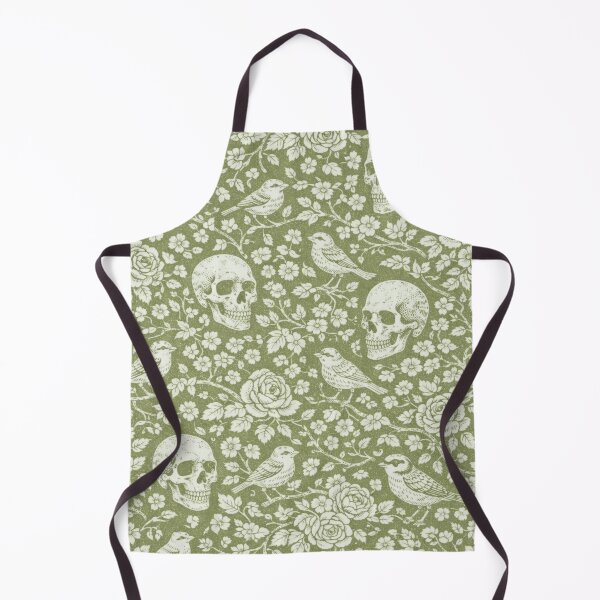 Item preview, Sage Green Floral Skull & Bird Pattern - Gothic Botanical Design designed and sold by SpookyShadesLab.