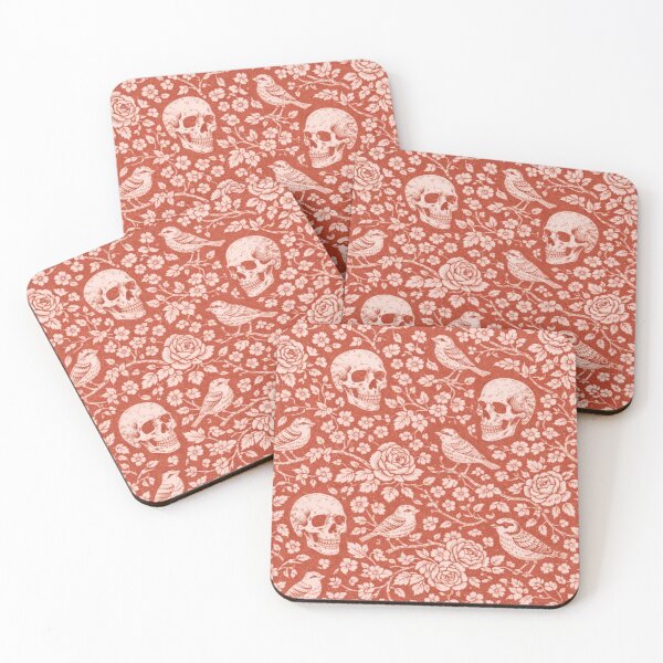 Item preview, Vintage Rust Floral Skull & Bird Pattern - Gothic Botanical Design designed and sold by SpookyShadesLab.