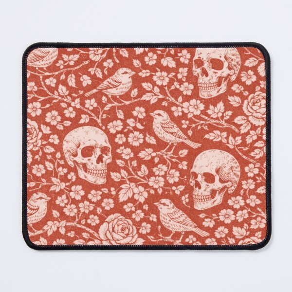 Item preview, Vintage Rust Floral Skull & Bird Pattern - Gothic Botanical Design designed and sold by SpookyShadesLab.
