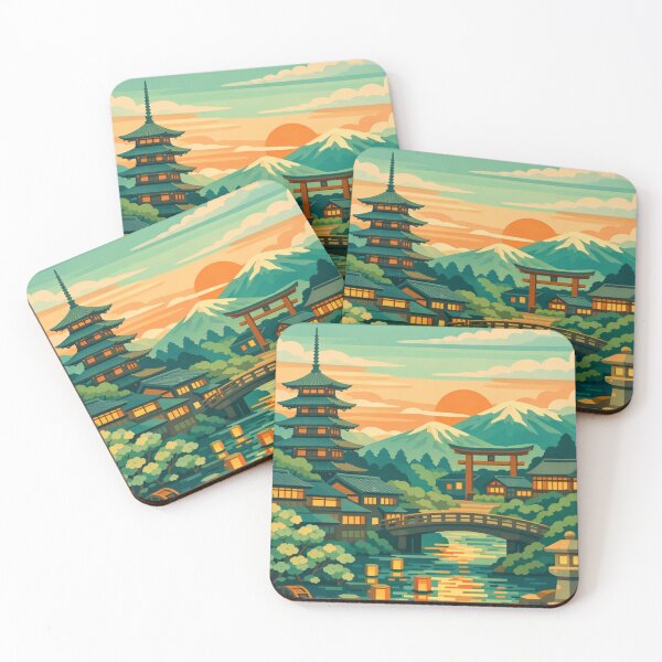 Item preview, Takayama Japan mountain pagoda sunset travel poster designed and sold by MatthewHeights.
