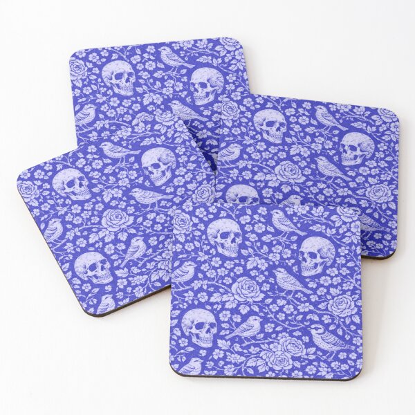 Item preview, Cobalt Blue Floral Skull & Bird Pattern - Gothic Botanical Design designed and sold by SpookyShadesLab.