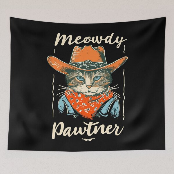 Item preview, Meowdy Pawtner - Cat In A Cowboy Hat Illustration Retro Vintage designed and sold by bongsentrang.