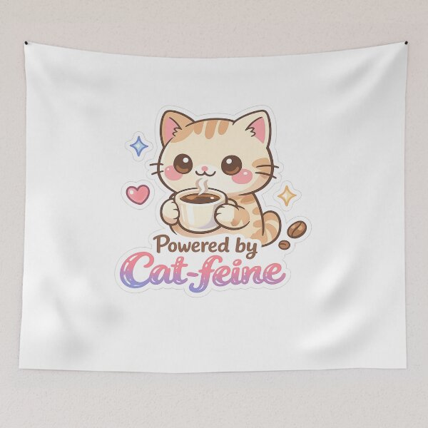Item preview, Powered by Cat-feine Sticker — Kawaii Cat Coffee Pun Funny Cat Mom Gift Cute Kitten Caffeine Lover Decal designed and sold by CosyCush.