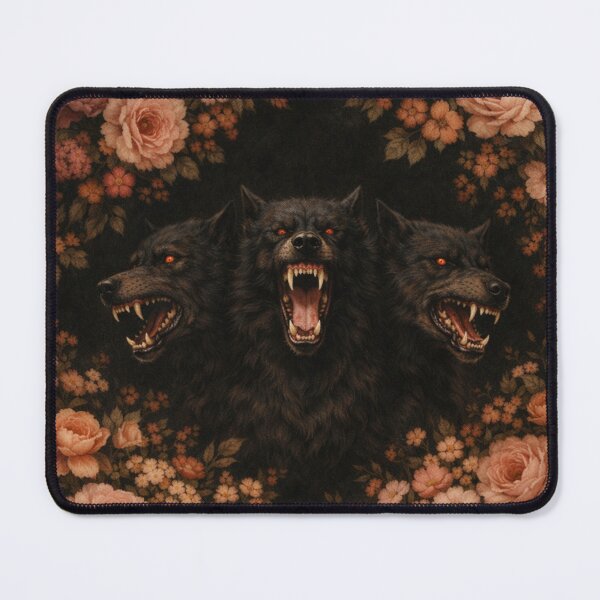 Item preview, Cerberus Midnight Hell Garden - Dark Gothic Floral Hellhound Art designed and sold by SpookyShadesLab.