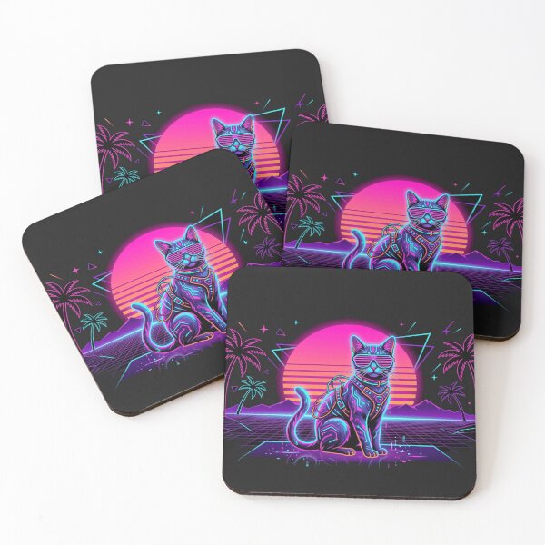 Item preview, Synthwave Cyberpunk Cat Retro 80s Neon Sunset Vaporwave Aesthetic designed and sold by Retro Mood Co.