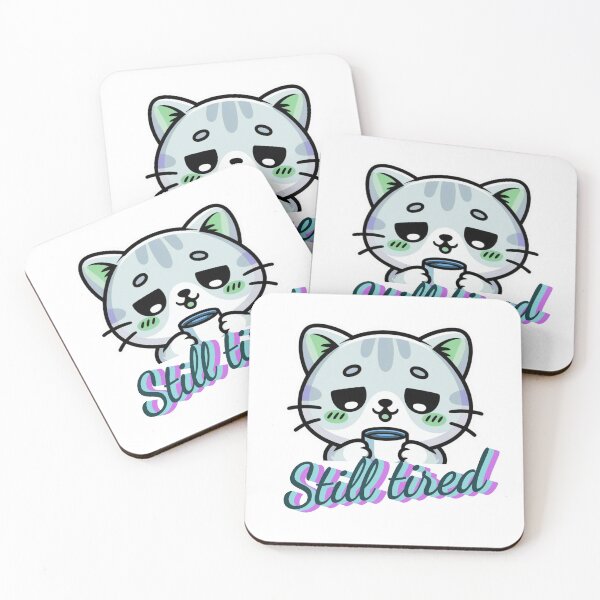 Item preview, Still Tired  Cute Sick Cat Holding Coffee Relatable Low Energy Mood Aesthetic Sticker designed and sold by sochadesigner.