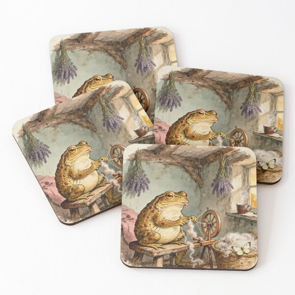 Item preview, Spinning Wheel Toad - Cottagecore Frog Art designed and sold by PictorialWhimsy.