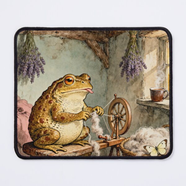 Item preview, Spinning Wheel Toad - Cottagecore Frog Art designed and sold by PictorialWhimsy.