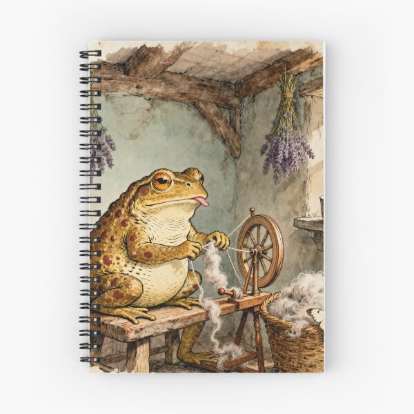 Item preview, Spinning Wheel Toad - Cottagecore Frog Art designed and sold by PictorialWhimsy.