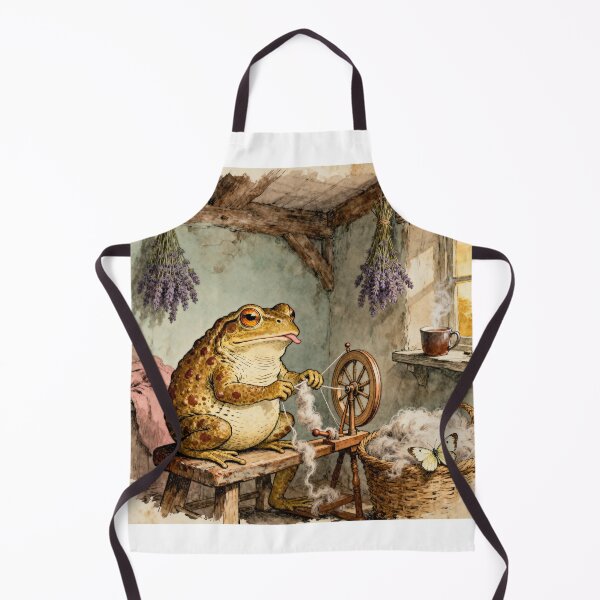 Item preview, Spinning Wheel Toad - Cottagecore Frog Art designed and sold by PictorialWhimsy.
