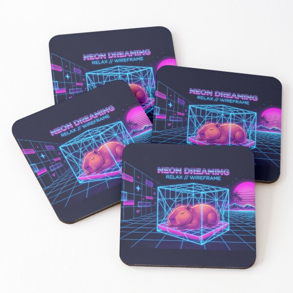 Item preview, Chill Capybara on Neon Grid 80s Synthwave Retrowave Aesthetic designed and sold by Retro Mood Co.