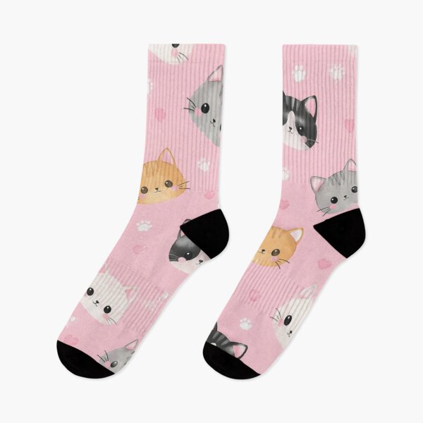 Item preview, Cute Kawaii Cat Pattern – Pink Aesthetic Seamless Cat Faces Fabric Design designed and sold by IconicDesignsXd.