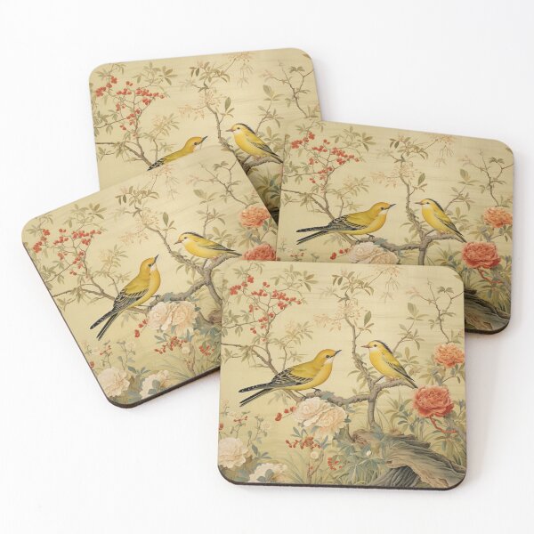 Item preview, Dijon Yellow Silk Floral Birds Carpet designed and sold by GrinGalore.