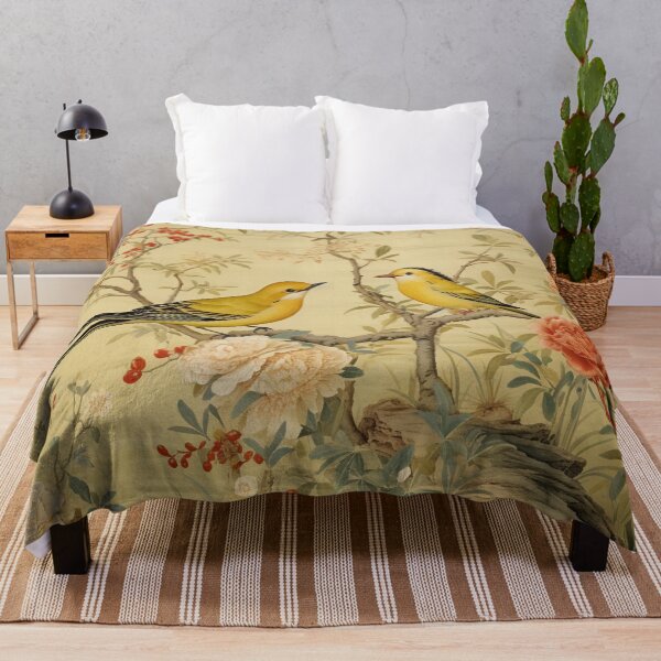 Item preview, Dijon Yellow Silk Floral Birds Carpet designed and sold by GrinGalore.