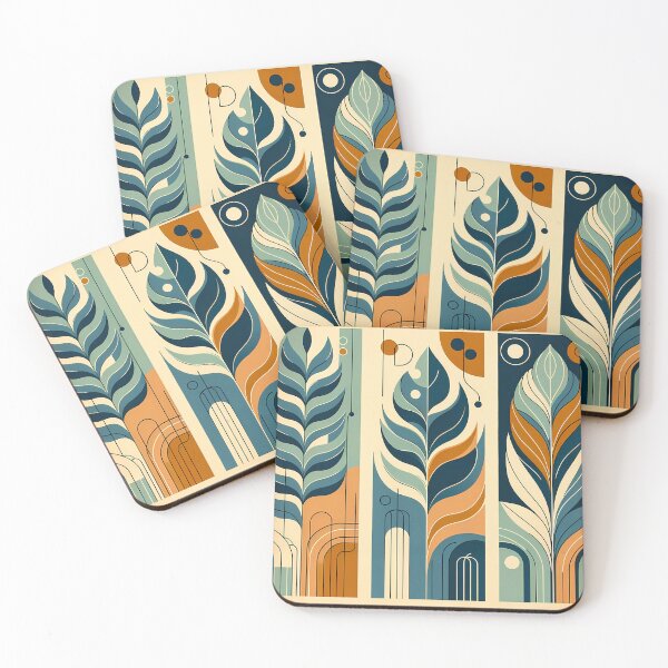 Item preview, Abstract Botanical Leaves in Teal and Ochre designed and sold by InkSmithery.