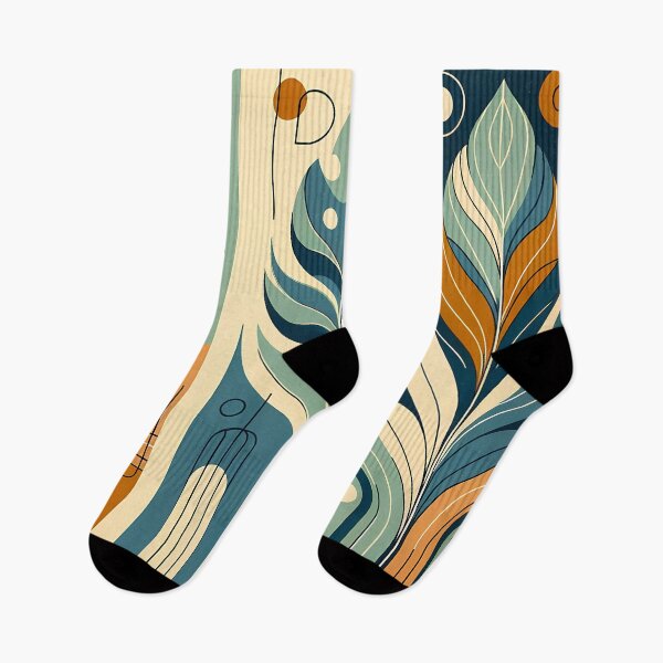 Item preview, Abstract Botanical Leaves in Teal and Ochre designed and sold by InkSmithery.