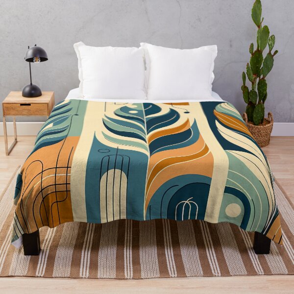 Item preview, Abstract Botanical Leaves in Teal and Ochre designed and sold by InkSmithery.