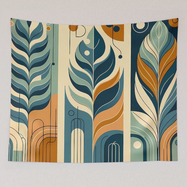 Item preview, Abstract Botanical Leaves in Teal and Ochre designed and sold by InkSmithery.