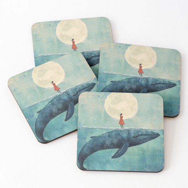 Item preview, Girl riding majestic whale under Moonlight Poster, Vintage Art Print, Bedroom Wall Poster  designed and sold by blaze_art.