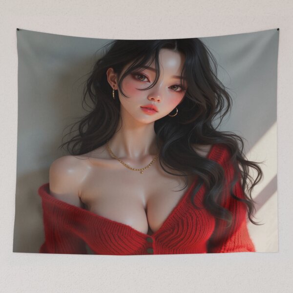 Item preview, Knitted Red Harata | Seductive Girl Portrait designed and sold by KasaHunterHarem.