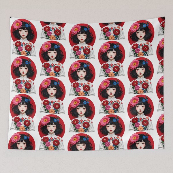 Item preview, Floral Folk Portrait Girl Illustration designed and sold by BetweenForms.