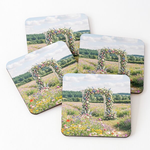 Item preview, A white arch surrounded by flowers in the middle of a field of flowers. designed and sold by Malisa345.