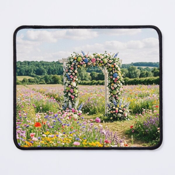 Item preview, A white arch surrounded by flowers in the middle of a field of flowers. designed and sold by Malisa345.